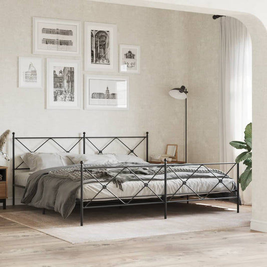 Metal Bed Frame without Mattress with Footboard Black 193x203cm