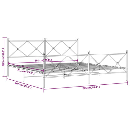 Metal Bed Frame without Mattress with Footboard Black 200x200cm