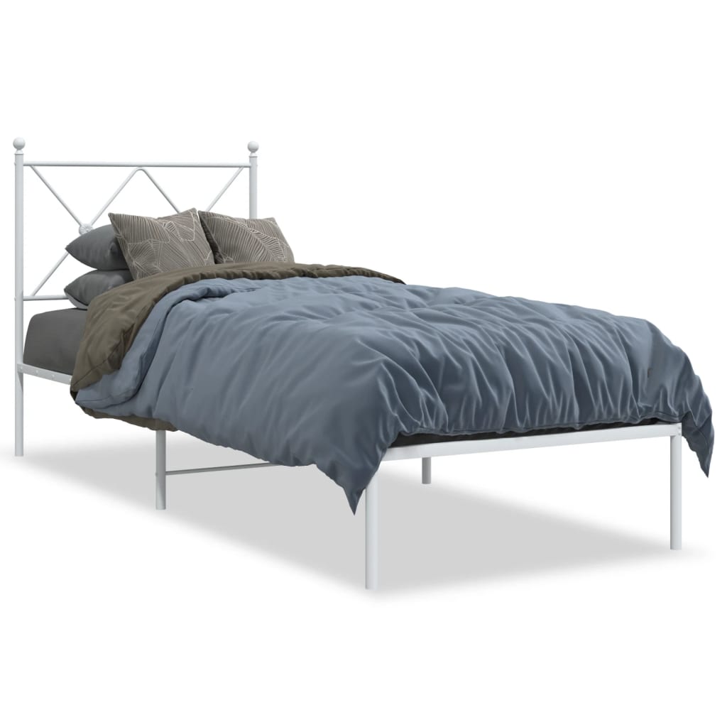 Metal Bed Frame without Mattress with Headboard White 75x190cm