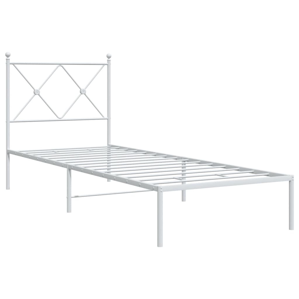 Metal Bed Frame without Mattress with Headboard White 75x190cm