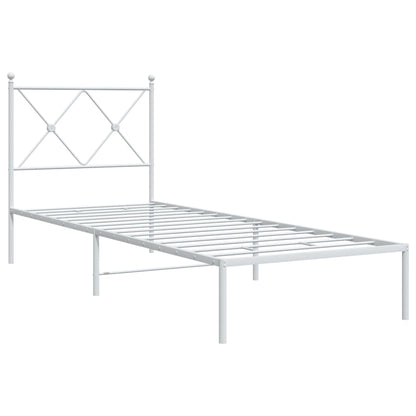 Metal Bed Frame without Mattress with Headboard White 75x190cm