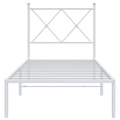 Metal Bed Frame without Mattress with Headboard White 75x190cm