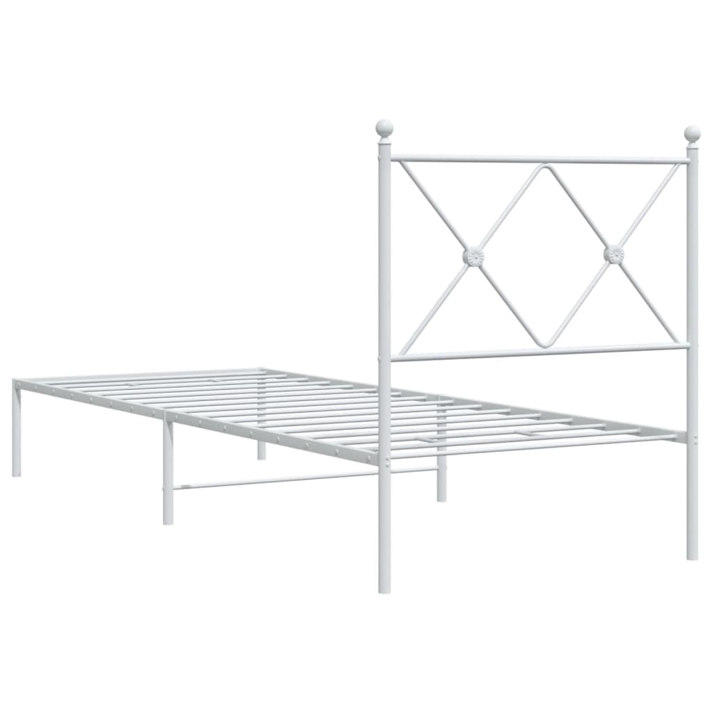 Metal Bed Frame without Mattress with Headboard White 75x190cm