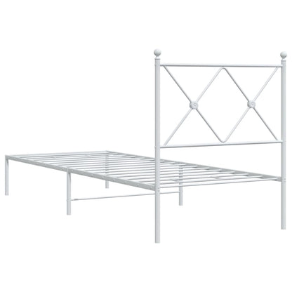 Metal Bed Frame without Mattress with Headboard White 75x190cm