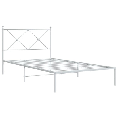 Metal Bed Frame without Mattress with Headboard White 100x190cm