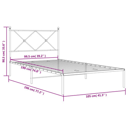 Metal Bed Frame without Mattress with Headboard White 100x190cm