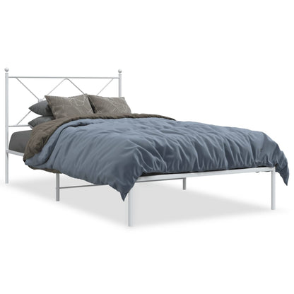 Metal Bed Frame without Mattress with Headboard White 100x200cm