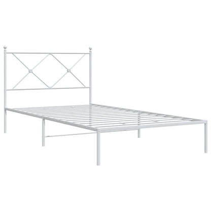 Metal Bed Frame without Mattress with Headboard White 107x203cm