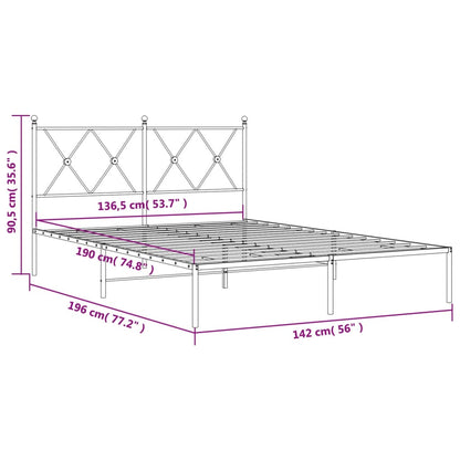 Metal Bed Frame without Mattress with Headboard White 135x190cm