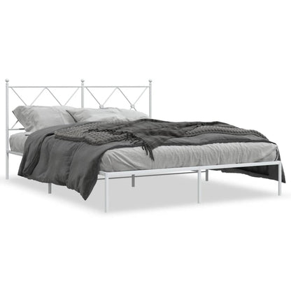 Metal Bed Frame without Mattress with Headboard White 150x200cm