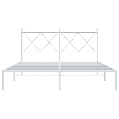Metal Bed Frame without Mattress with Headboard White 150x200cm