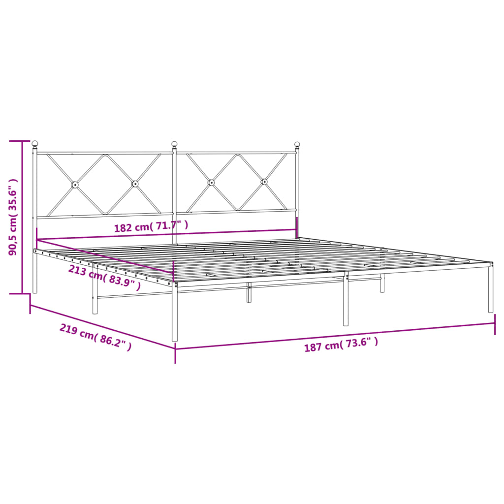 Metal Bed Frame without Mattress with Headboard White 183x213cm