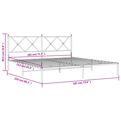 Metal Bed Frame without Mattress with Headboard White 183x213cm