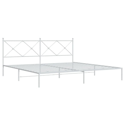 Metal Bed Frame without Mattress with Headboard White 193x203cm