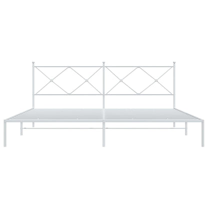 Metal Bed Frame without Mattress with Headboard White 193x203cm