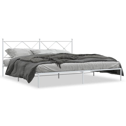 Metal Bed Frame without Mattress with Headboard White 200x200cm