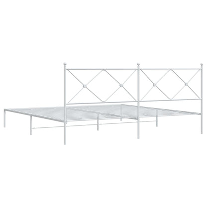 Metal Bed Frame without Mattress with Headboard White 200x200cm