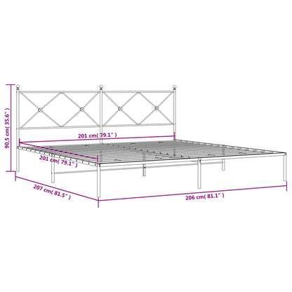 Metal Bed Frame without Mattress with Headboard White 200x200cm