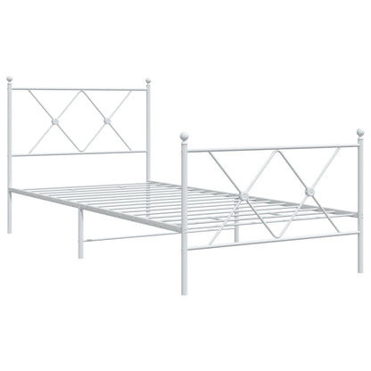 Metal Bed Frame without Mattress with Footboard White 90x190cm