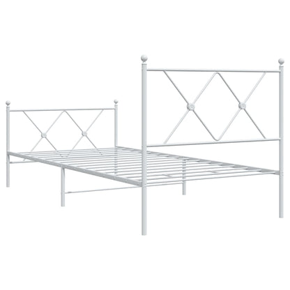 Metal Bed Frame without Mattress with Footboard White 90x190cm