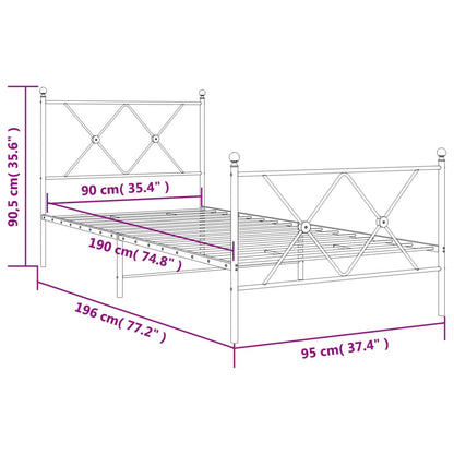 Metal Bed Frame without Mattress with Footboard White 90x190cm