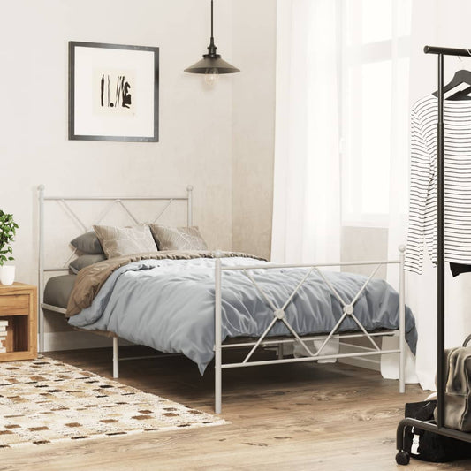 Metal Bed Frame without Mattress with Footboard White 90x190cm