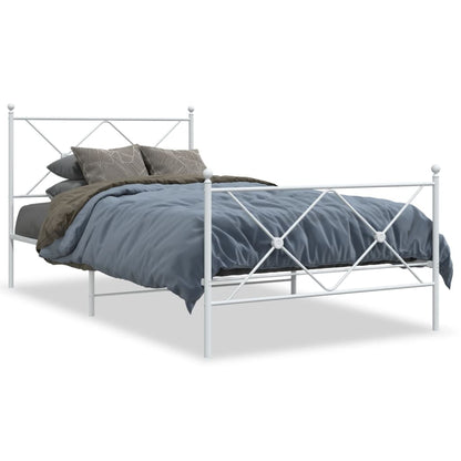 Metal Bed Frame without Mattress with Footboard White 100x200cm