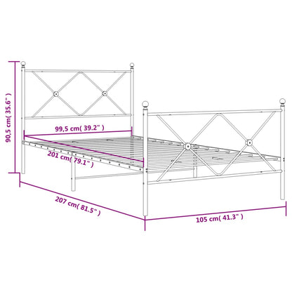 Metal Bed Frame without Mattress with Footboard White 100x200cm