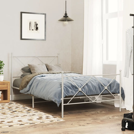 Metal Bed Frame without Mattress with Footboard White 100x200cm