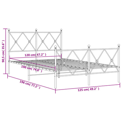 Metal Bed Frame without Mattress with Footboard White 120x190cm