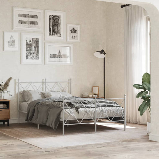 Metal Bed Frame without Mattress with Footboard White 120x190cm