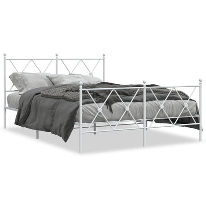 Metal Bed Frame without Mattress with Footboard White 137x190cm