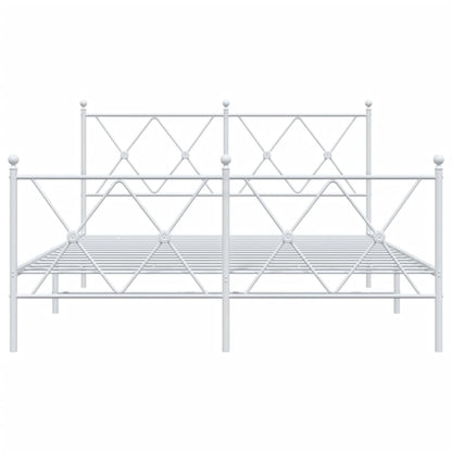 Metal Bed Frame without Mattress with Footboard White 137x190cm