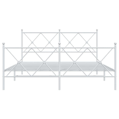 Metal Bed Frame without Mattress with Footboard White 150x200cm
