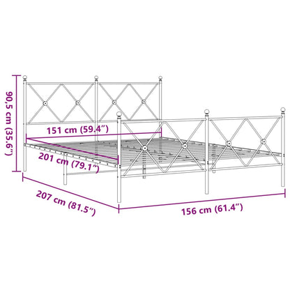 Metal Bed Frame without Mattress with Footboard White 150x200cm
