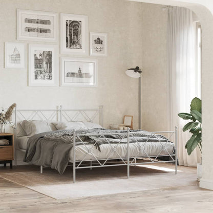 Metal Bed Frame without Mattress with Footboard White 150x200cm