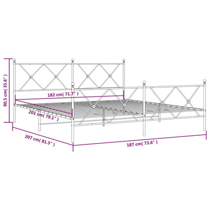Metal Bed Frame without Mattress with Footboard White 180x200cm