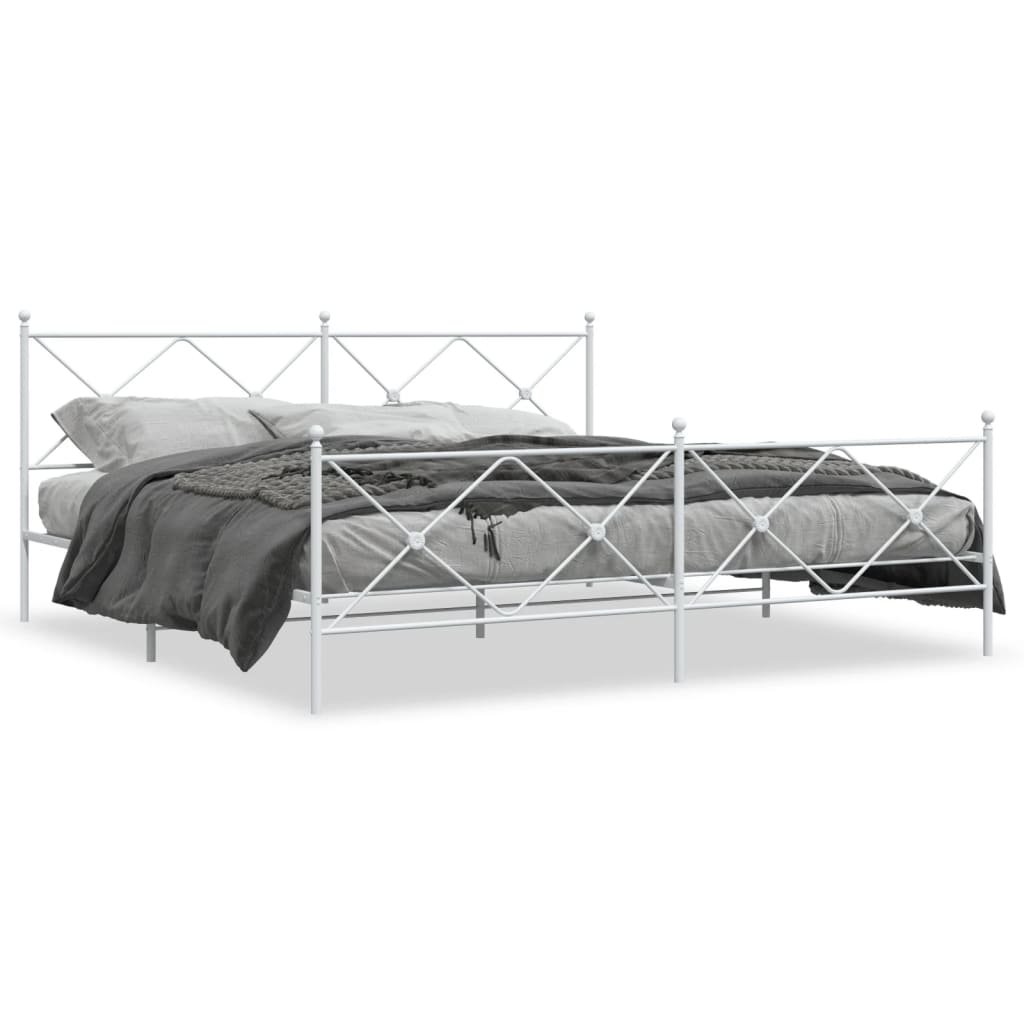 Metal Bed Frame without Mattress with Footboard White 193x203cm