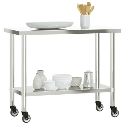 Kitchen Work Table with Wheels 110x55x85 cm Stainless Steel