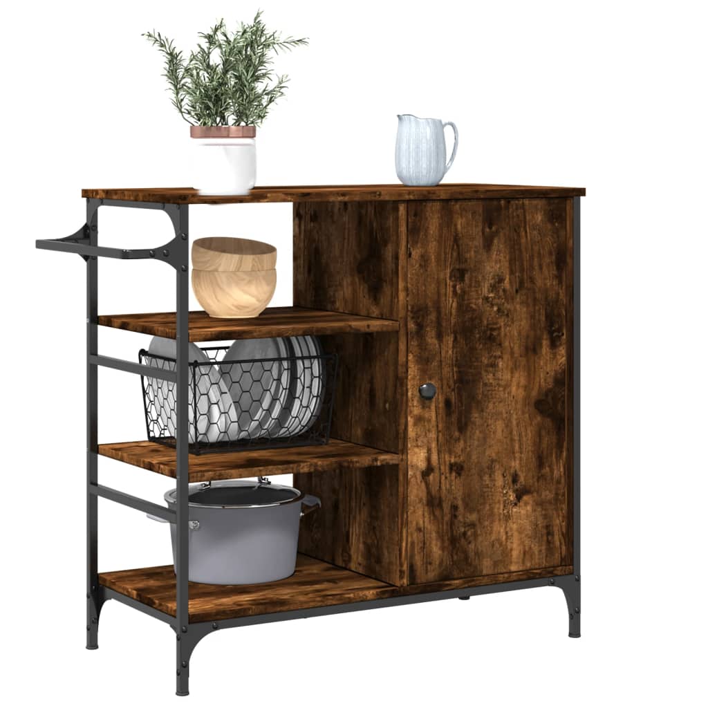 Kitchen Trolley Smoked Oak 87.5x38.5x84.5 cm Engineered Wood