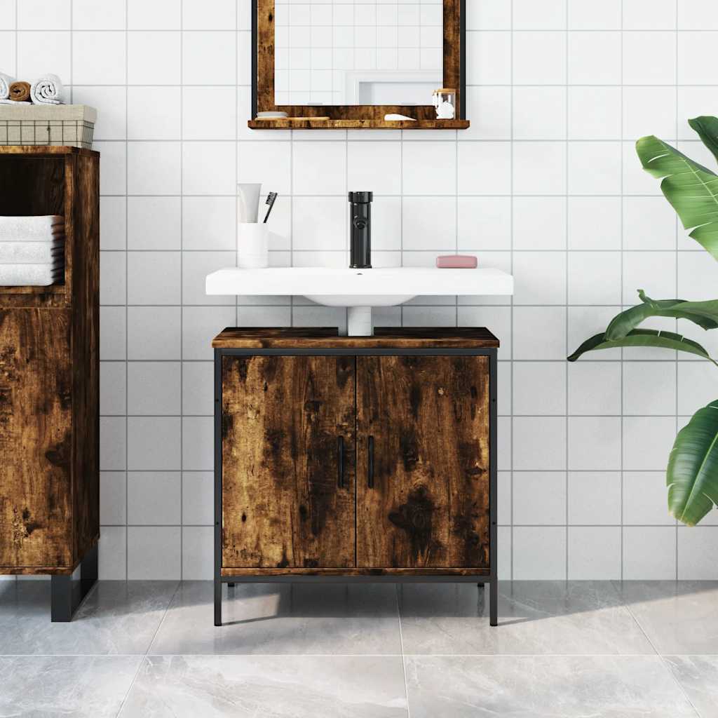 Bathroom Sink Cabinet Smoked Oak 60x30x60 cm Engineered Wood