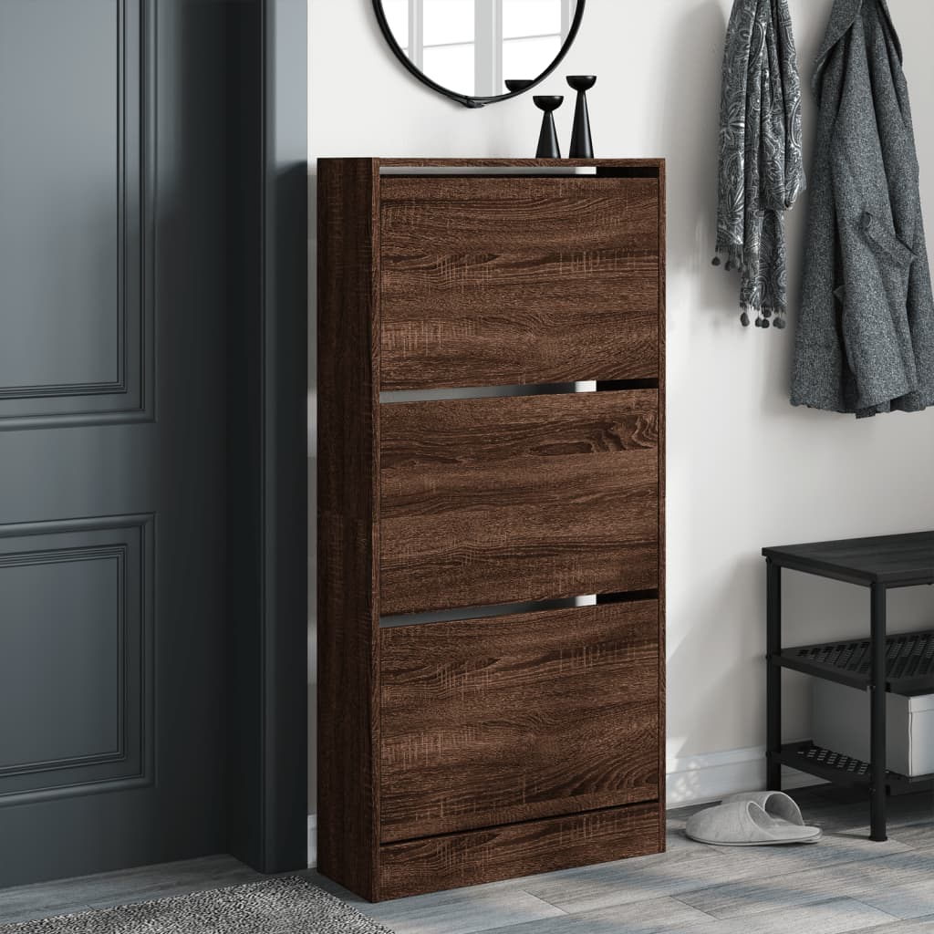 Shoe Cabinet Brown Oak 60x21x125.5 cm Engineered Wood