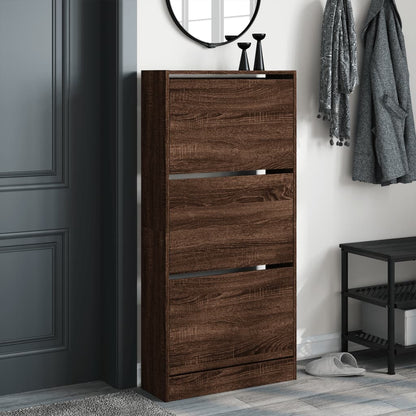 Shoe Cabinet Brown Oak 60x21x125.5 cm Engineered Wood