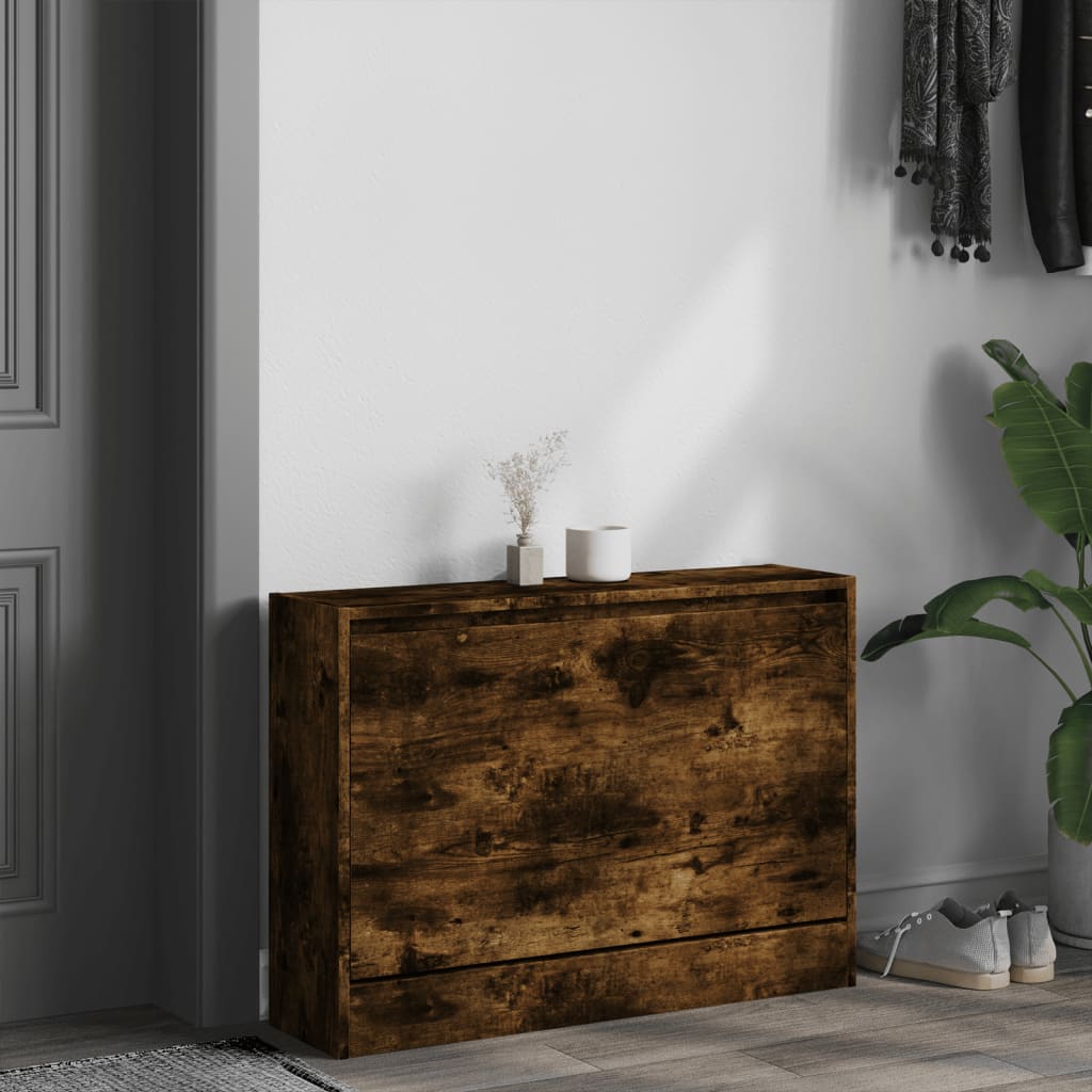 Shoe Cabinet Smoked Oak 80x21x57 cm Engineered Wood