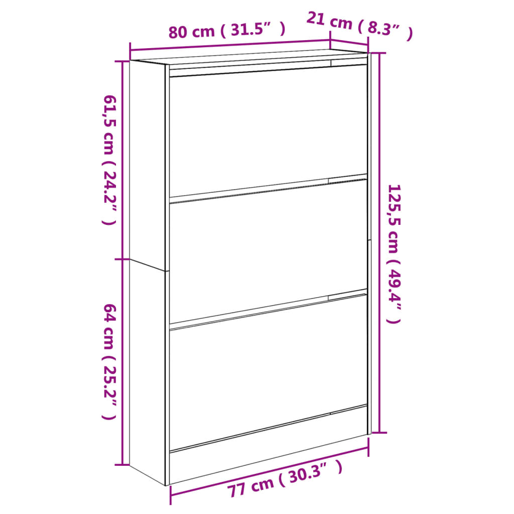 Shoe Cabinet Black 80x21x125.5 cm Engineered Wood