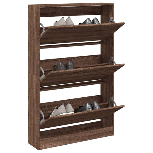 Shoe Cabinet Brown Oak 80x21x125.5 cm Engineered Wood