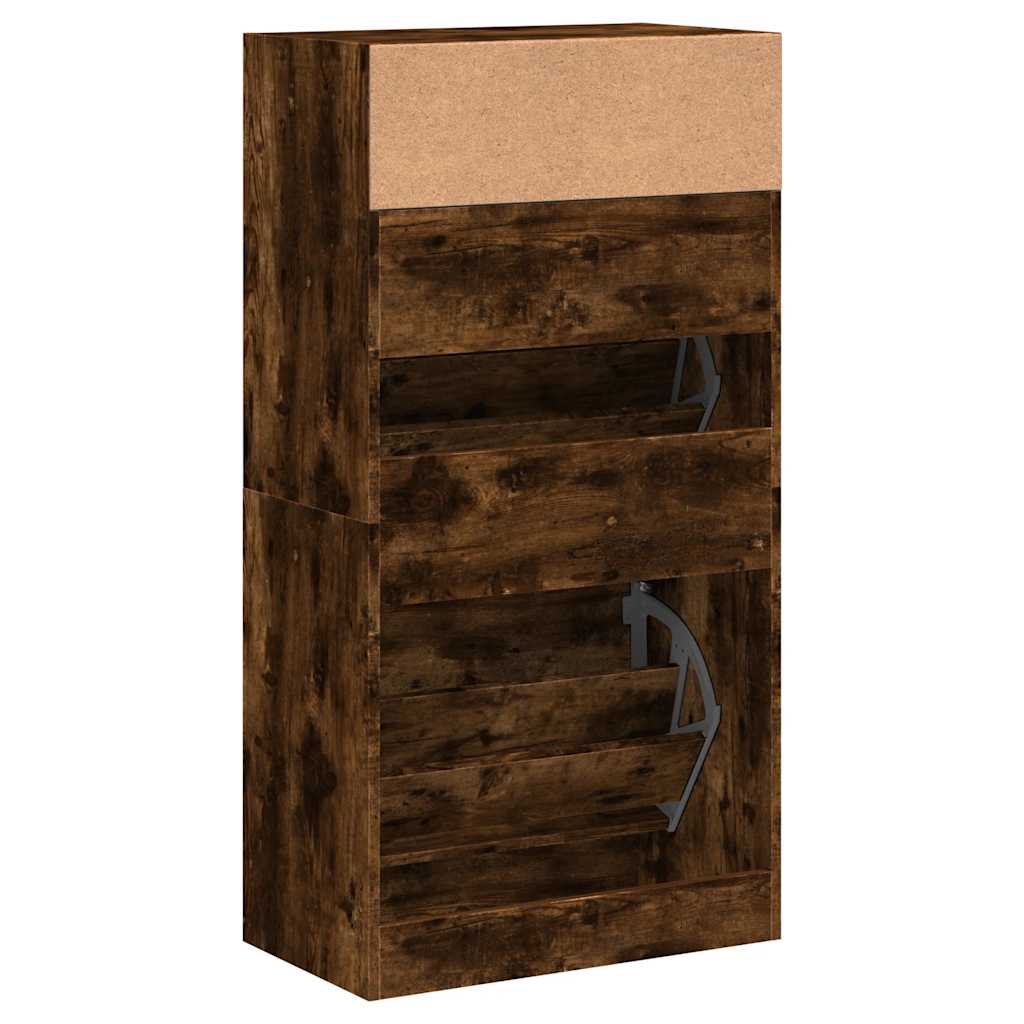 Shoe Cabinet Smoked Oak 60x34x116 Engineered Wood