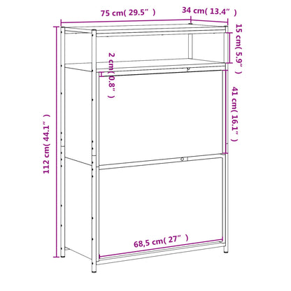 Shoe Cabinet Black 75x34x112 cm Engineered Wood