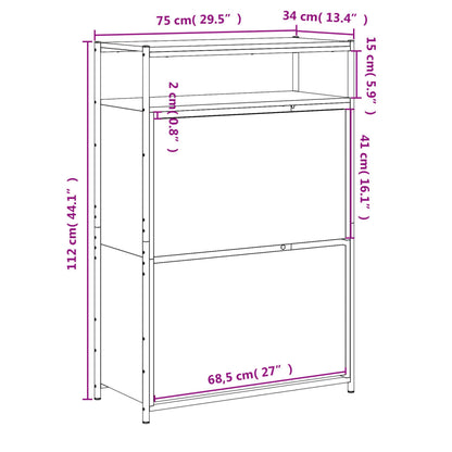 Shoe Cabinet Sonoma Oak 75x34x112 cm Engineered Wood