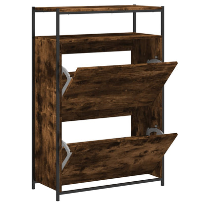 Shoe Cabinet Smoked Oak 75x34x112 Engineered Wood